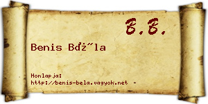 Benis Béla névjegykártya